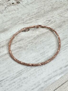 Italian 925 Sterling Silver Rose Gold Diamond Cut Wire Bracelet